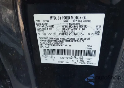 2012 Ford F-150 Xlt z USA, uszkodzony, nr VIN 1FTEX1CM8CFC33146